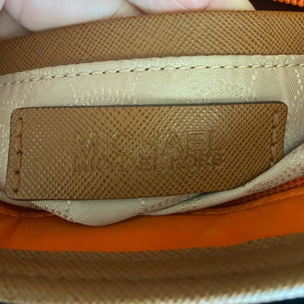 Michael Kors Kempton Orange Nylon British Tan Leather Pocket Crossbody Bag - Picture 9 of 14